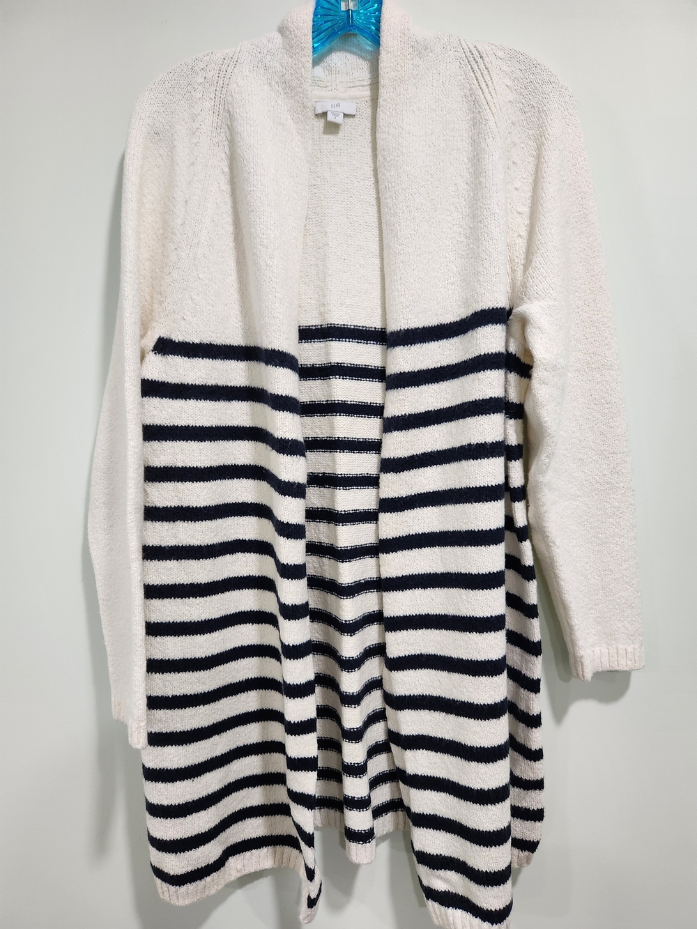 J. Jill Cream and Navy Striped Open-Front Cardigan